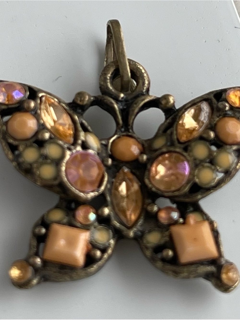 Vintage-Inspired Peach Crystal Butterfly Pendant Necklace